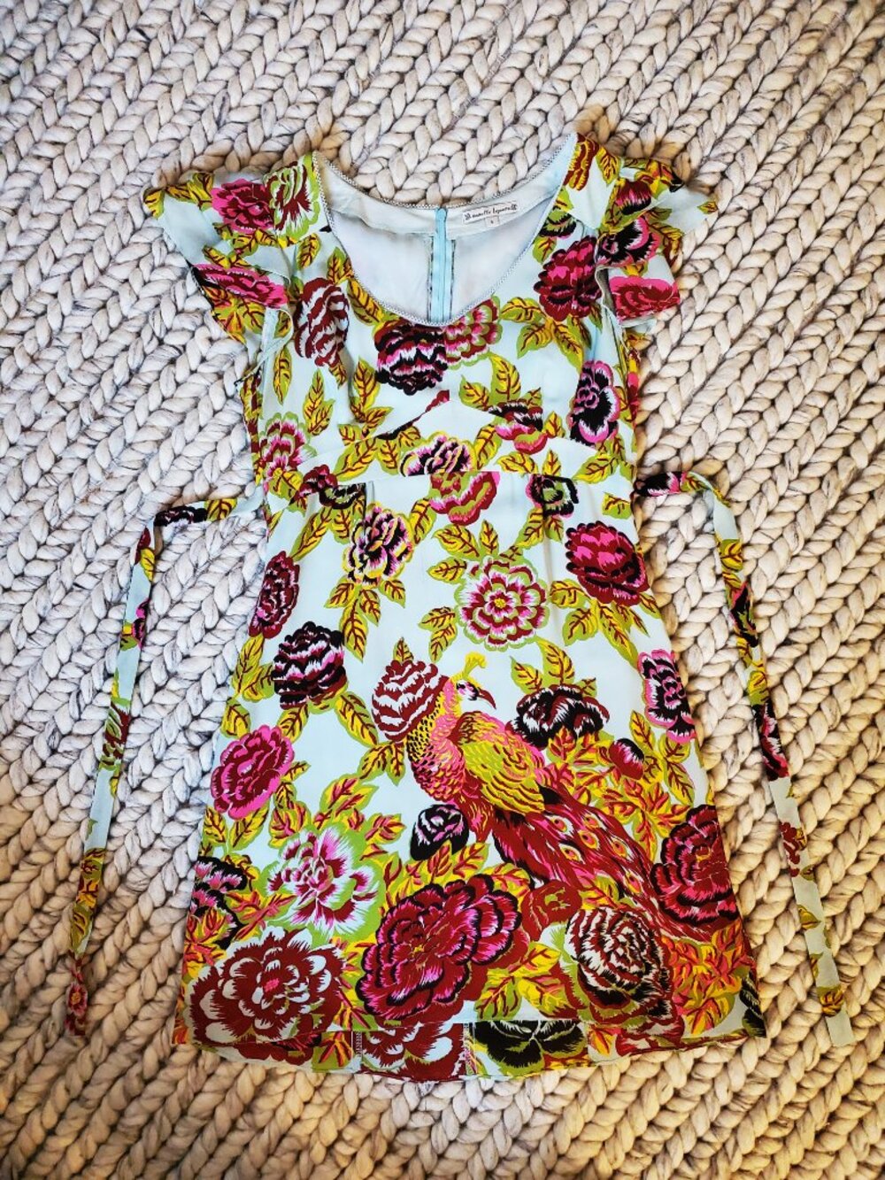 Pre-Loved Vintage Nanette Lepore Aqua Floral Cha Cha Mini Dress size 6 - Picture 9 of 13